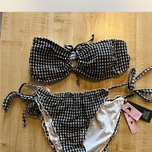 wild fable Black and White Gingham Tie Bikini Set